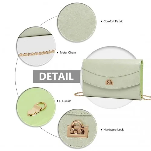 Miss Lulu Elegant Flap Clutch Leather Chain Evening Bag - Green