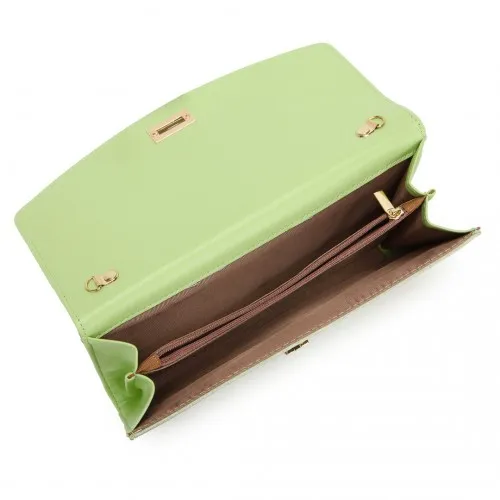 Miss Lulu Elegant Flap Clutch Leather Chain Evening Bag - Green