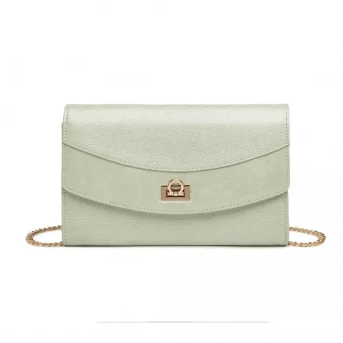 Miss Lulu Elegant Flap Clutch Leather Chain Evening Bag - Green