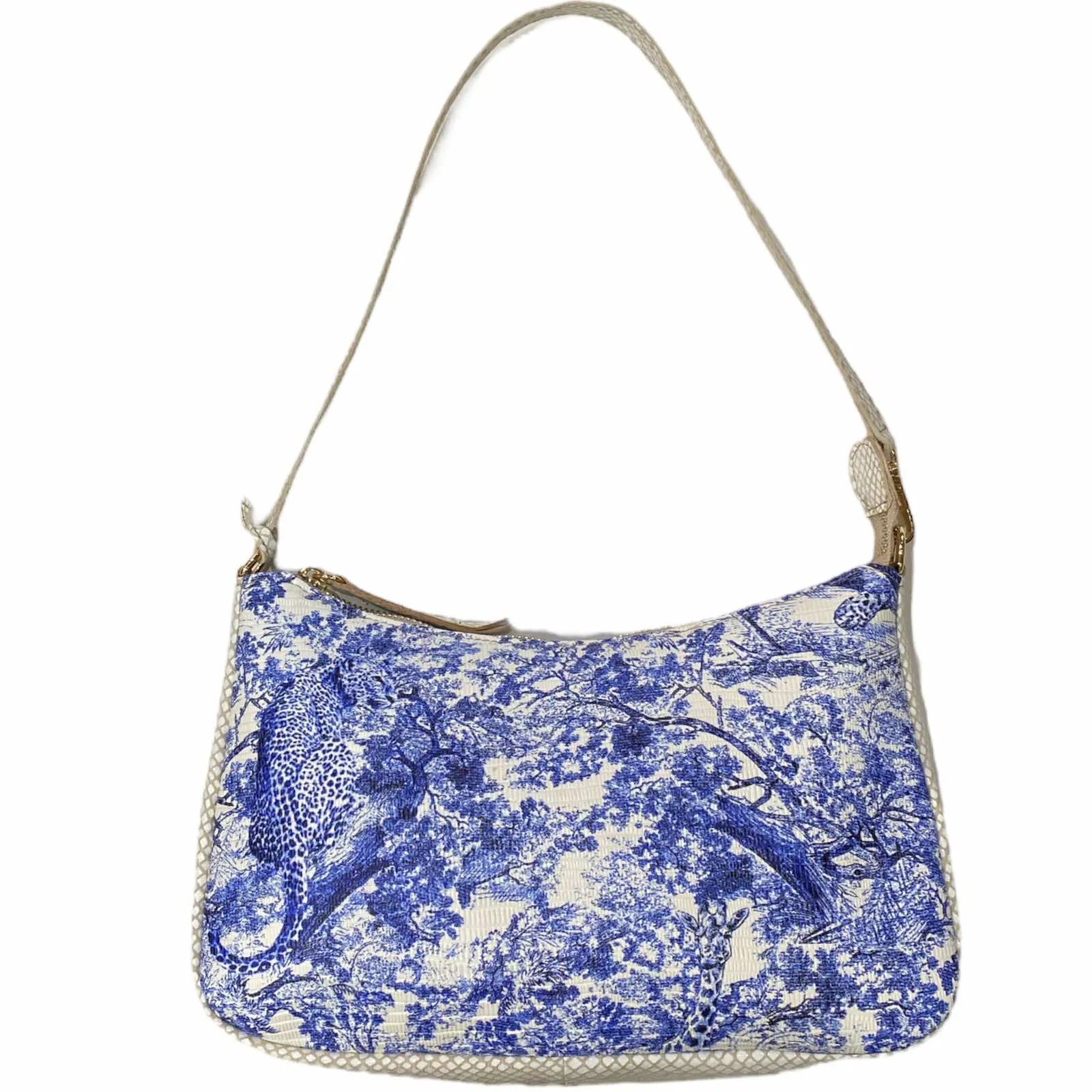 Natalie L. Royal blue and white art leather evening bag