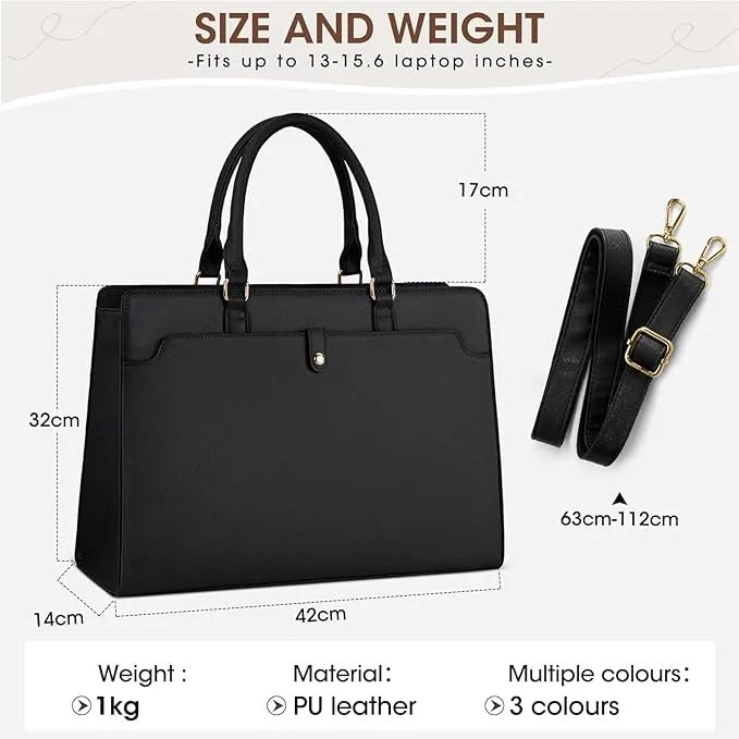 NUBILY Laptop Bags for Women 15.6 Inch Ladies Tote Bag Leather Laptop Handbag Designer Large Womens Work Shoulder Bag for Computer Office Business School Black