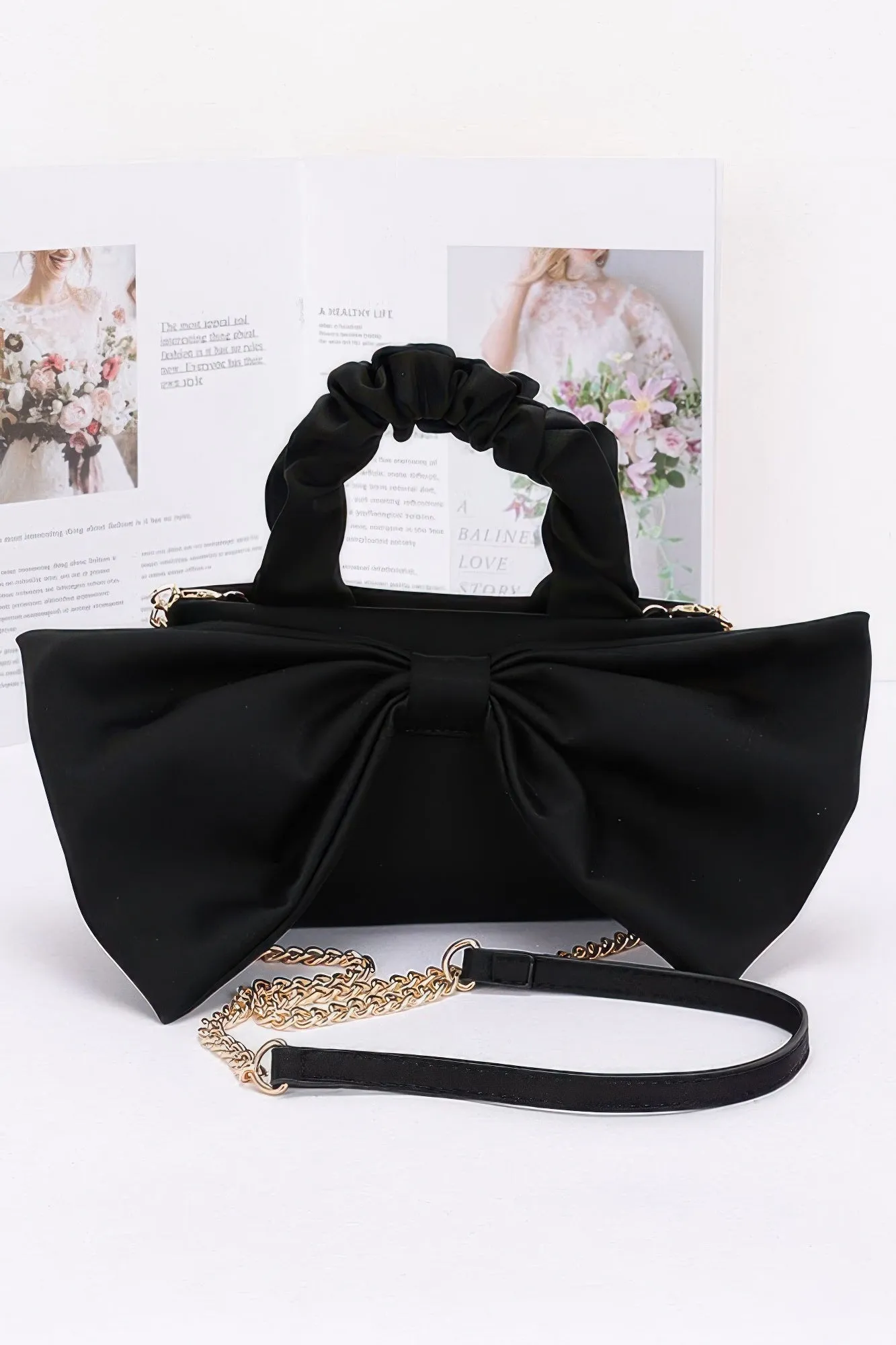 Nylon Top Handle Bag With Bow Front Clutch