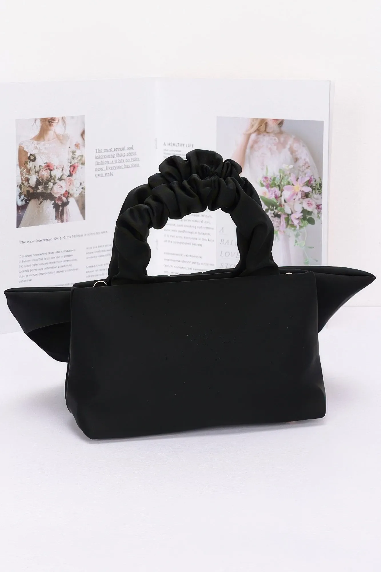 Nylon Top Handle Bag With Bow Front Clutch