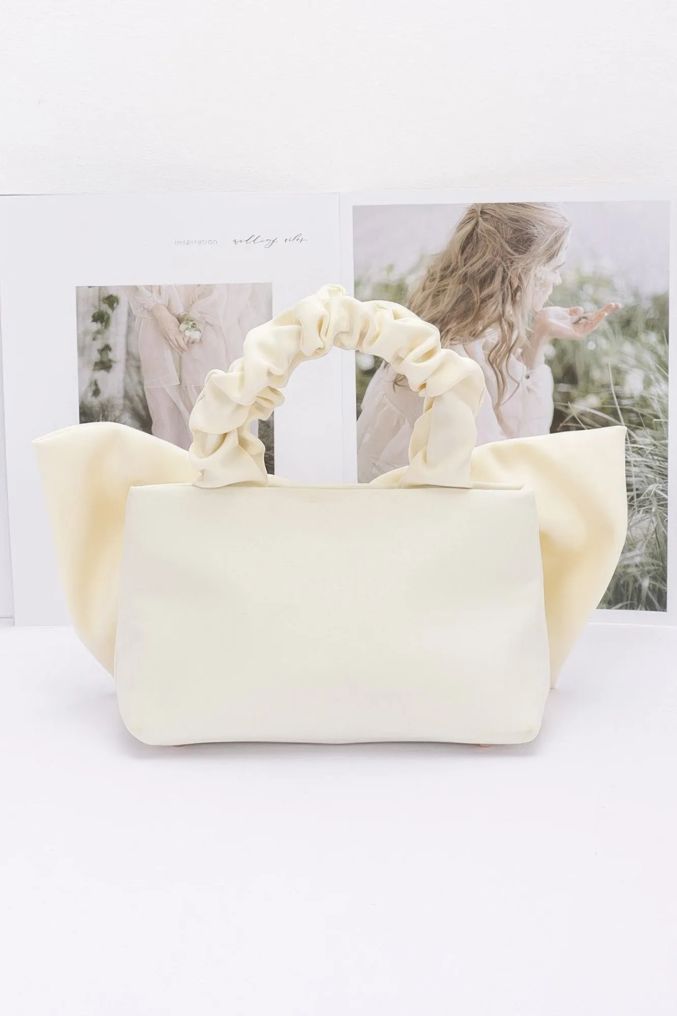 Nylon Top Handle Bag With Bow Front Clutch