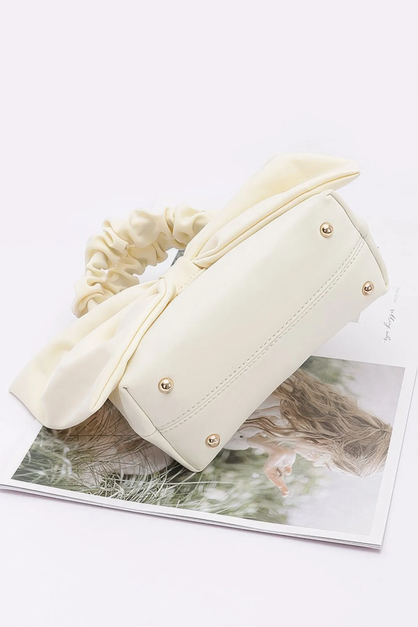 Nylon Top Handle Bag With Bow Front Clutch