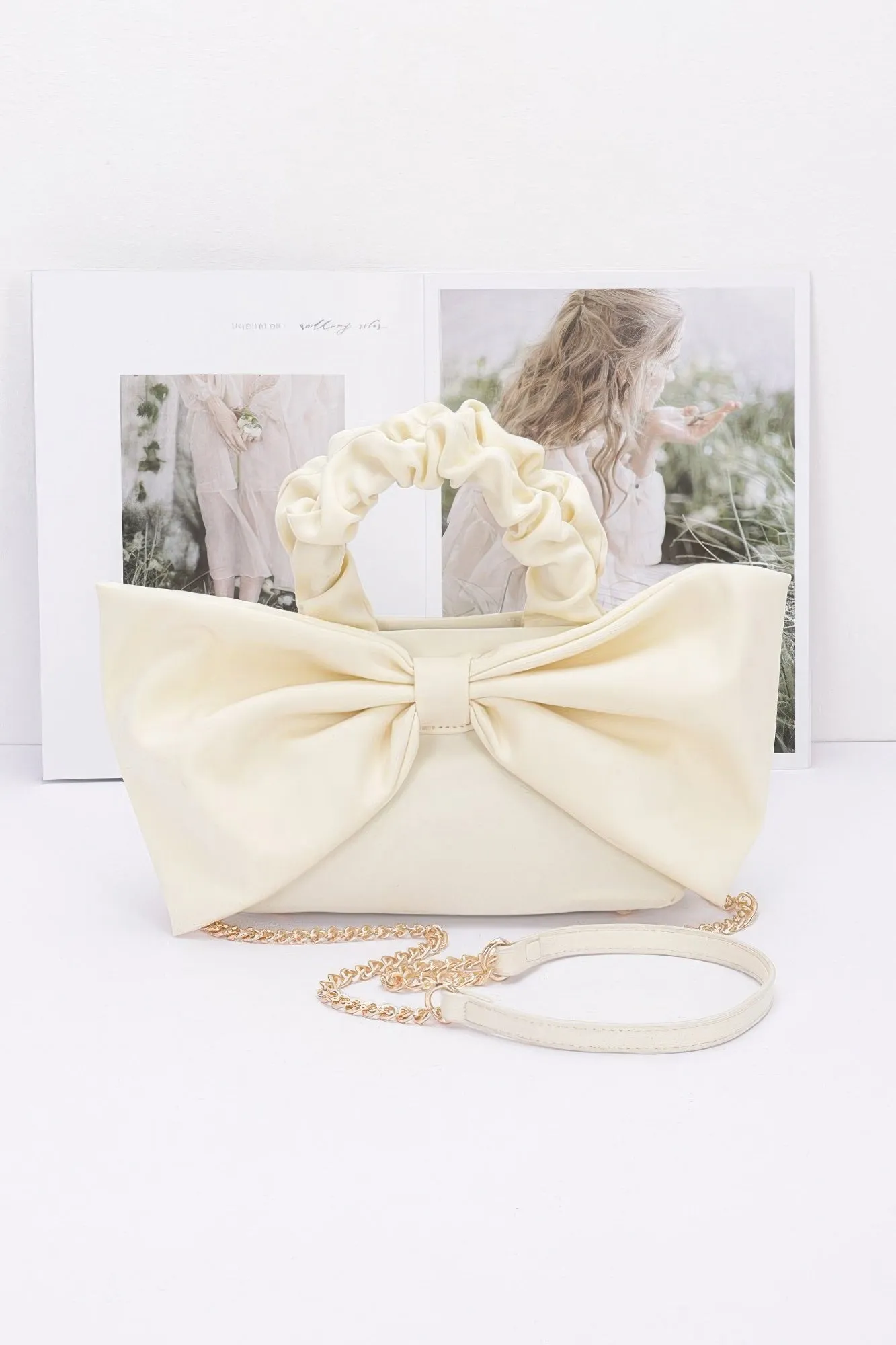 Nylon Top Handle Bag With Bow Front Clutch