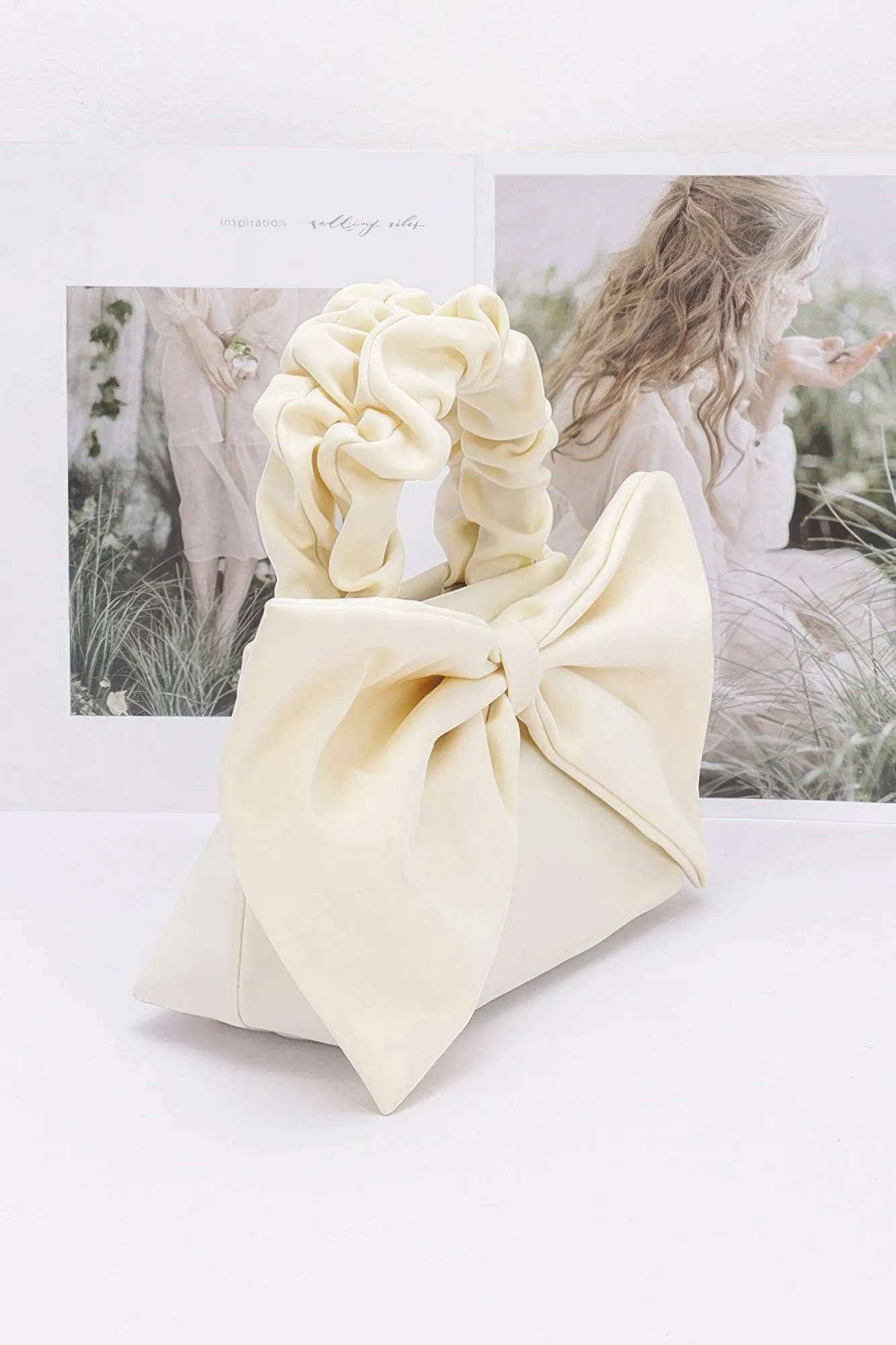 Nylon Top Handle Bag With Bow Front Clutch