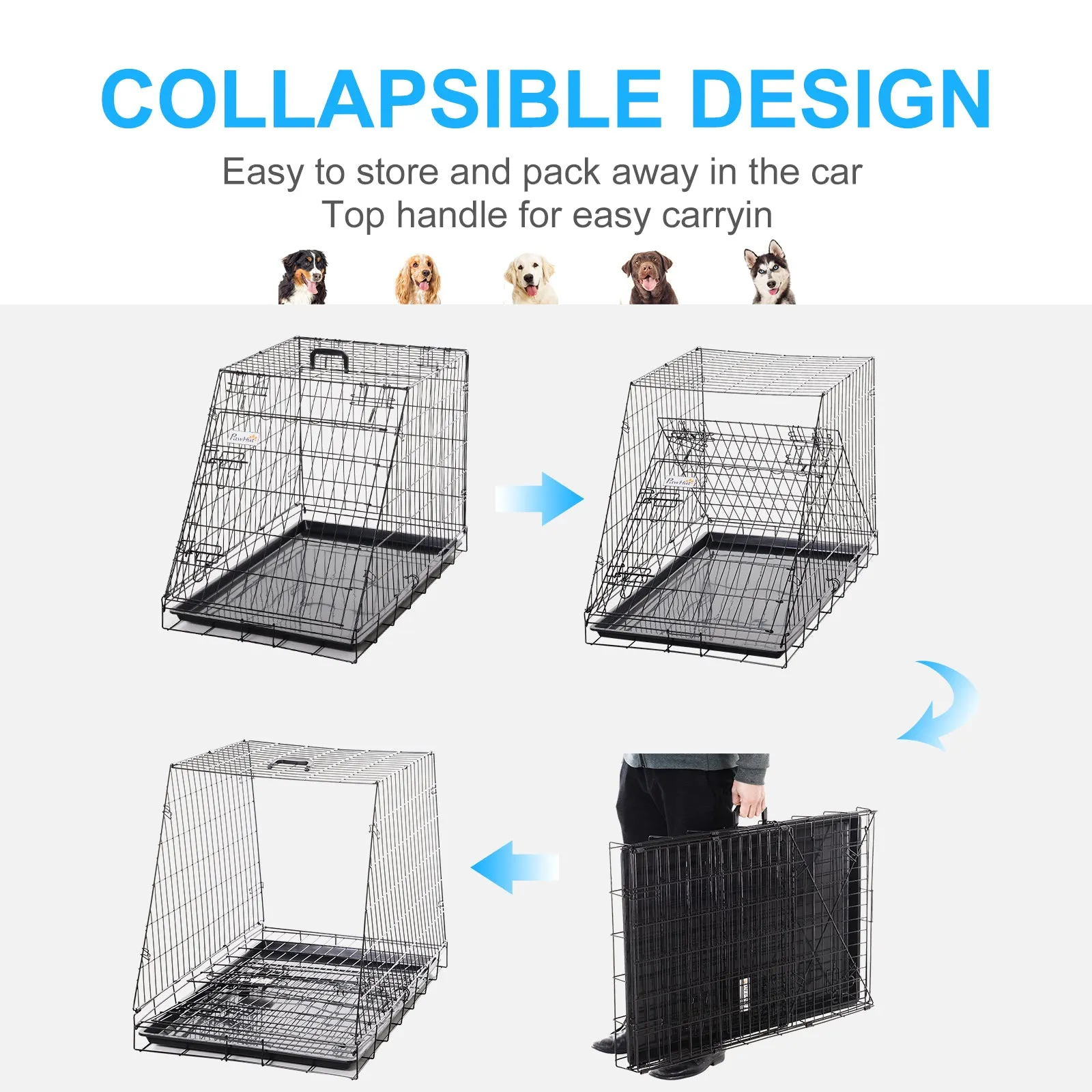 Pawhut Trapeze Collapsible Dog Pet Travel Box Cage Removable Tray 93Lx58Wx65H cm