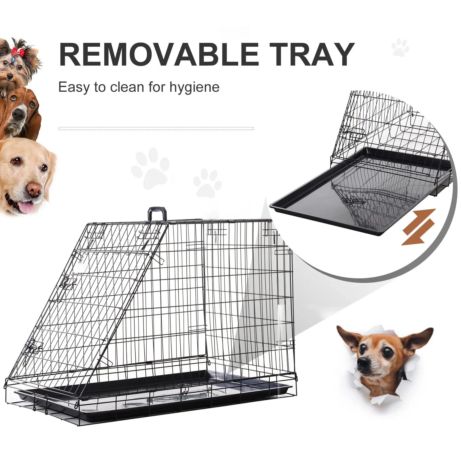 Pawhut Trapeze Collapsible Dog Pet Travel Box Cage Removable Tray 93Lx58Wx65H cm