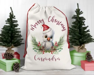 Personalised Santa Sack, Cockatoo, Poinsettia Leaves Linen Bag