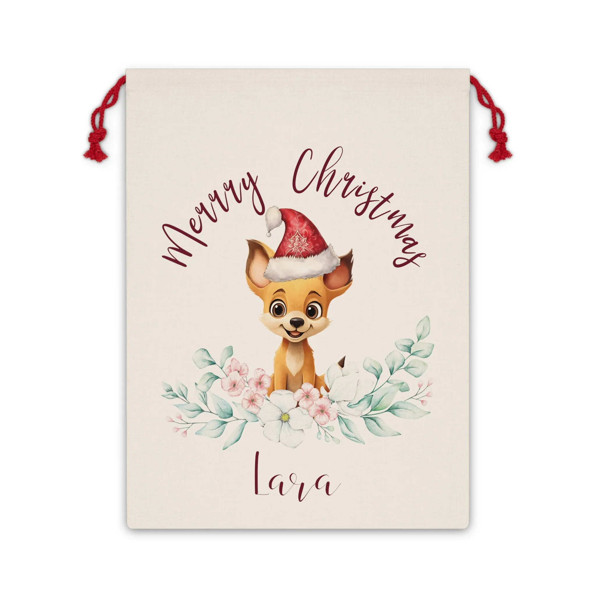 Personalised Santa Sack, Dingo, Eucalyptus Leaves Linen Bag