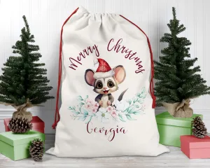 Personalised Santa Sack, Lyrebird, Sugar Glider Leaves Linen Bag