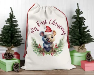 Personalised Santa Sack, Quoka, Poinsettia Leaves Linen Bag