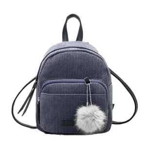 Pick Your Color: Corduroy Soft Mini Backpack with Fur Ball