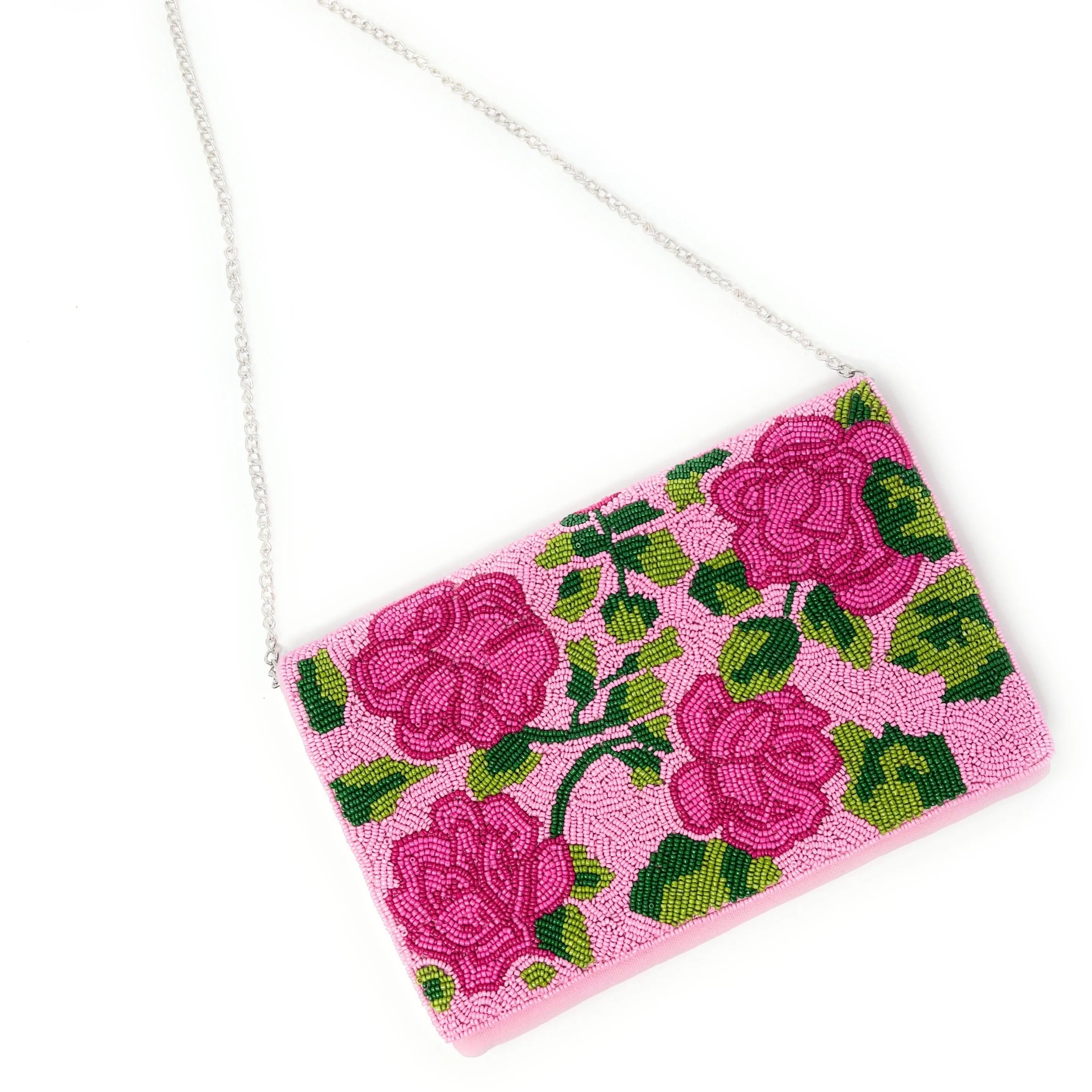 Pink Rose Beaded Clutch Purse