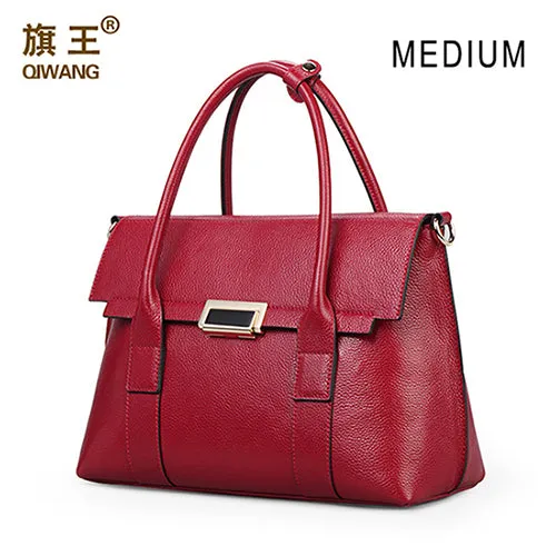 Qiwang Large Size Handbag Retro Bag Real Leather Brand Tote Bag Flap Closure Fashion Metal Lock Luxurious Handbag Purse Women