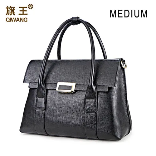 Qiwang Large Size Handbag Retro Bag Real Leather Brand Tote Bag Flap Closure Fashion Metal Lock Luxurious Handbag Purse Women