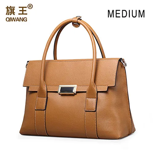 Qiwang Large Size Handbag Retro Bag Real Leather Brand Tote Bag Flap Closure Fashion Metal Lock Luxurious Handbag Purse Women