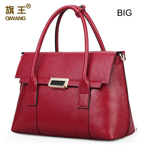 Qiwang Large Size Handbag Retro Bag Real Leather Brand Tote Bag Flap Closure Fashion Metal Lock Luxurious Handbag Purse Women