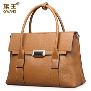 Qiwang Large Size Handbag Retro Bag Real Leather Brand Tote Bag Flap Closure Fashion Metal Lock Luxurious Handbag Purse Women