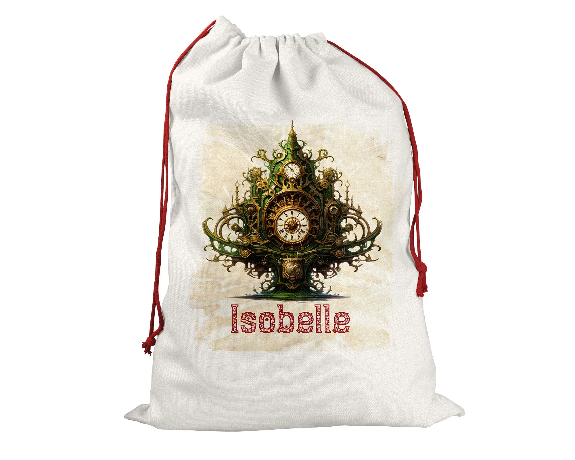 Steampunk Personalised Santa Sack Tree, Linen Bag