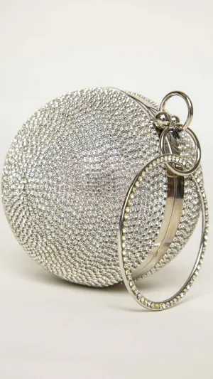 Stellar Silver Rhinestones Disco Ball Clutch