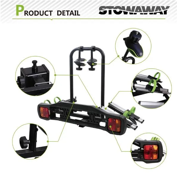 STOWAWAY Car Rack - 2 Bike Carrier, Tow ball Mounted, 30kg max, Steel