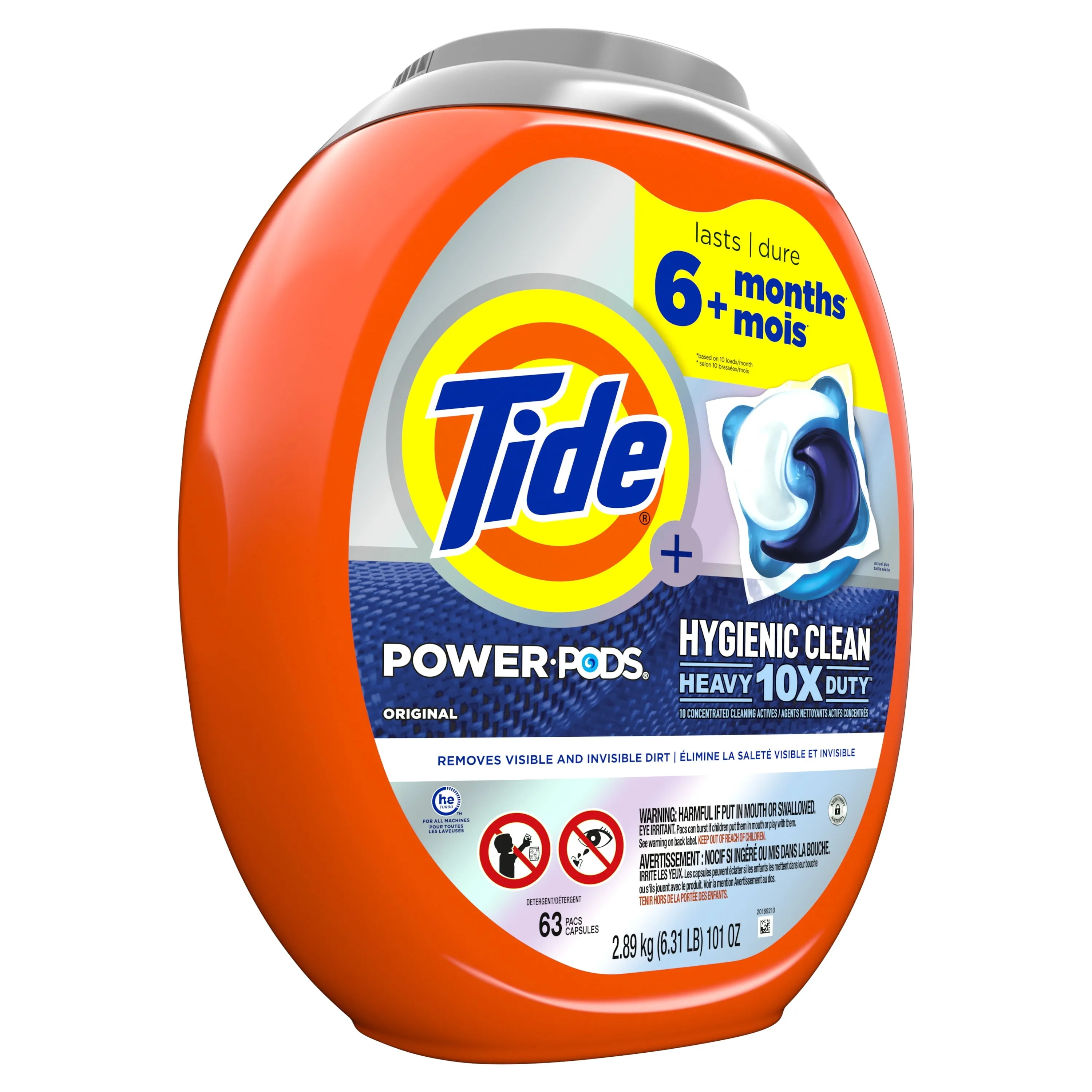 Tide Power Pods Laundry Detergent Soap Packs, Hygienic Clean, Original, 63 Ct