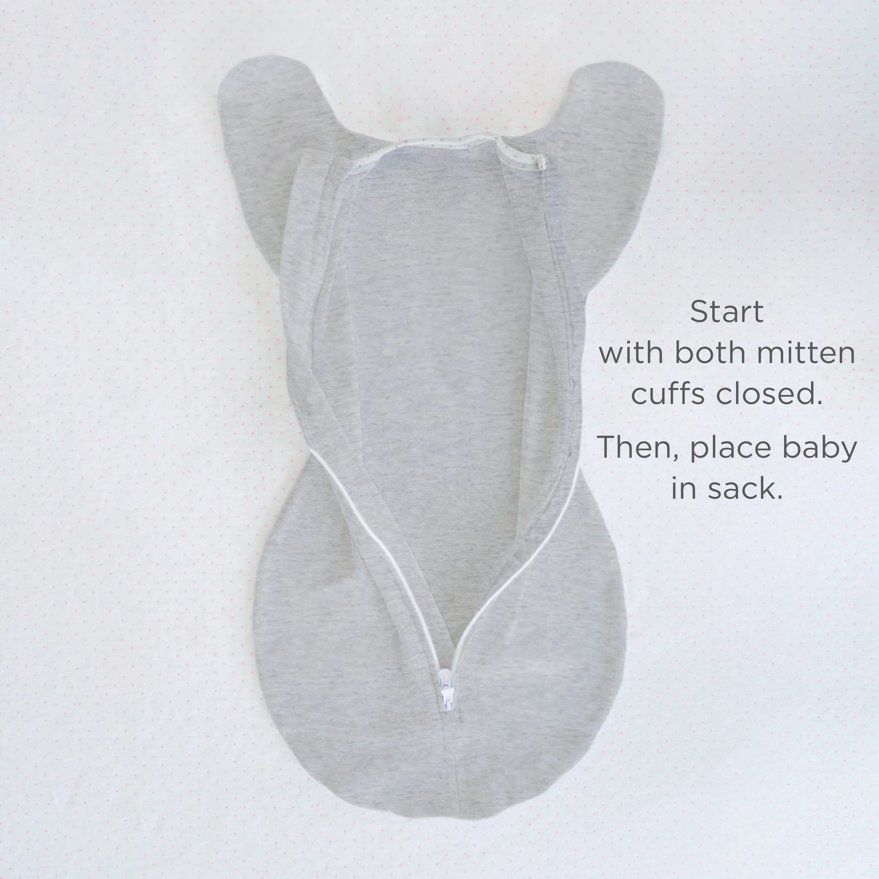 Transitional Swaddle Sack - Arms Up 1/2-Length Sleeves & Mitten Cuffs, Heathered Butterum with Polka Dot Trim