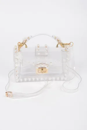 Transparent Single Handle Clutch W/faux Pearl