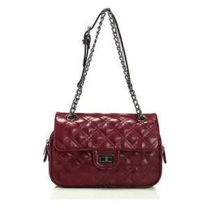 Trendy Checked and Chain Design Women's Shoulder Bag - Wine Red