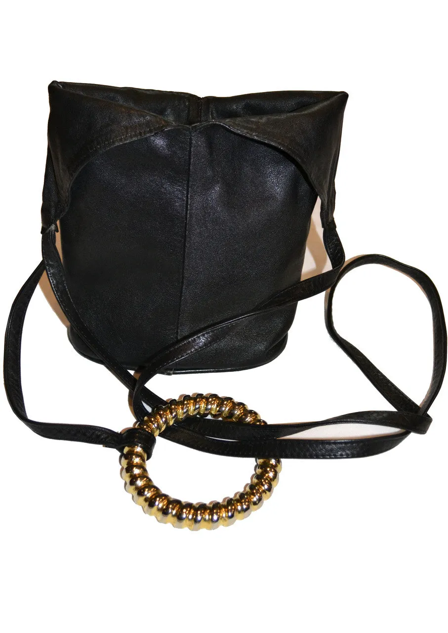 Unique vintage Black Leather Handbag New York SOLD