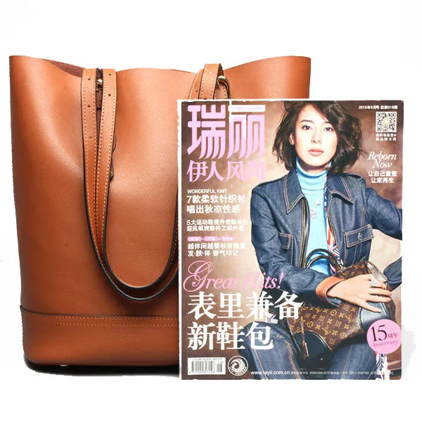 Women Genuine Leather Handbag High End Tote Bag Bucket