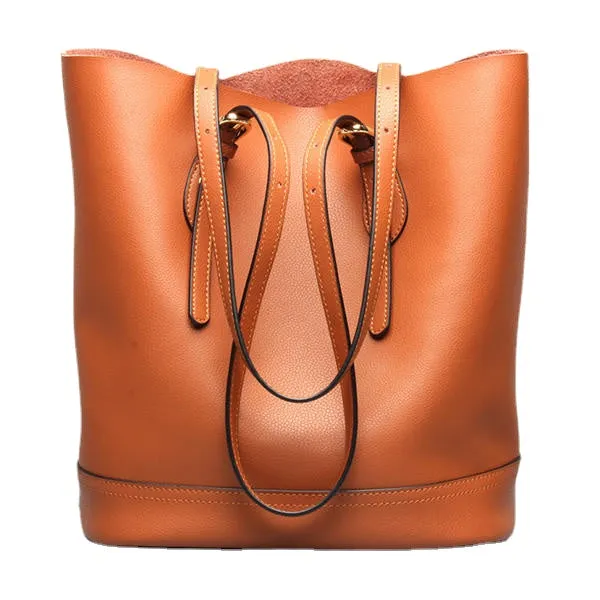 Women Genuine Leather Handbag High End Tote Bag Bucket