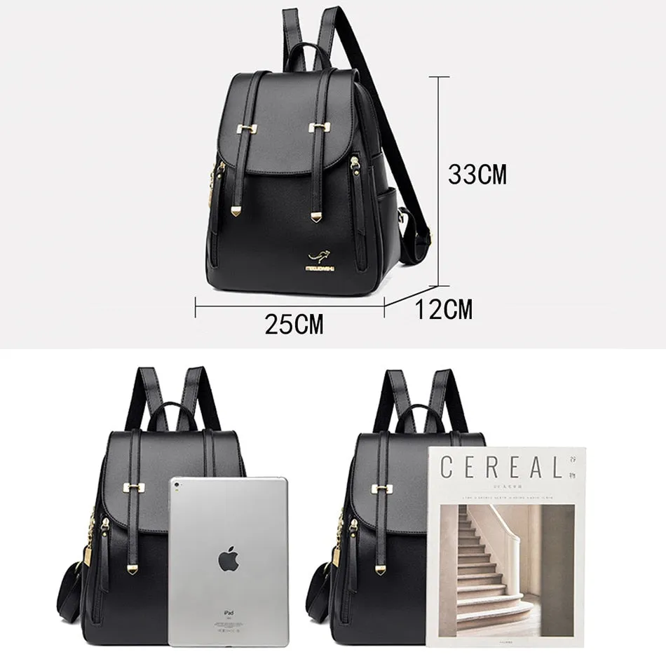 Women's Large Capacity Fashion Soft Synthetic Leather Casual Backpacks