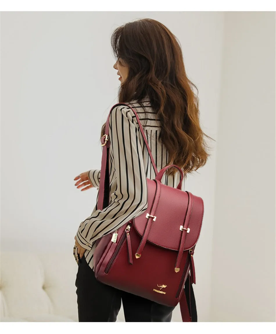 Women's Large Capacity Fashion Soft Synthetic Leather Casual Backpacks