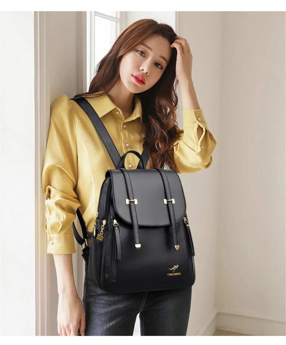 Women's Large Capacity Fashion Soft Synthetic Leather Casual Backpacks