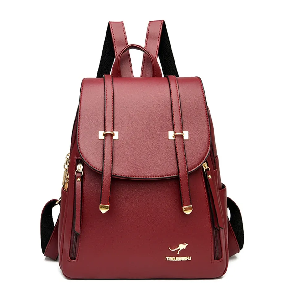 Women's Large Capacity Fashion Soft Synthetic Leather Casual Backpacks