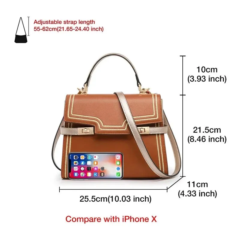 Women's Mid Handbag Ladies Stylish Crossbody Bag High Capacity Shoulder Bag Split Leather Luxury Flap Messenger Bag